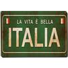 Ageksten Sfondo verde Bandiera Italiana Testo Italia Bella Vita Targa in Metallo Retro per Cafe Bar Pub Casa Sala Giochi Palestra Club Decorazione da Parete Poster Vintage Metallo 20x30 Pollici