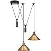 DC VOLTAGE LEDSONE Lampada a sospensione a 2 teste a forma di ragno, paralume in metallo, cavo regolabile da 195 cm, attacco Edison 60 W E27, illuminazione industriale retrò (Cono in ottone giallo)