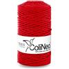ColiNea, cordino in cotone con anima in cotone, intrecciato, Macramè giardino artigianato fai da te 3 mm (Rosso, 100m)