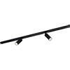 Ledvion - Sistema di Binario, 1m, Binario Monofase, 3W, incluse 2 lampadine LED GU10, Nero, 2700K, 2x spot GU10 orientabili, Plafoniera led soffitto, lampadario cucina, faretti led, plafoniera moderna