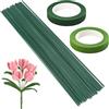 LuminaryLair 80 Pezz Steli per Fiori Finti Filo di Ferro, Verde Scuro Stelo Filo con 2 | Nastro Floreale, Floreali Fiori Fioristi Decorativi Stelo Filo, Gambi Floreali in Filo Metallico,per Ghirlande Artigianali