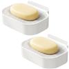 SLIAXINT 2PCS Portasapone Senza Forare Portasapone Muro con Drenaggio - Supporto Sapone Adesivo Asciugatura Rapida Design Elegante Salvaspazio per Bagno Doccia Cucina Lavello, Bianco