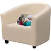 FIGOOO Copripoltrona 1 Posto Elasticizzato Copripoltrona Universale Chesterfield a Tinta Unita Spandex Fodere Copripoltrona da Cocktail con Braccioli Rotondi Coperture per Poltrona,Beige