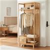 [en.casa] Stand Appendiabiti in Bambù Organizzatore Guardaroba Armadio Aperto con 2 Ripiani e Barra Porta Abiti per Cabina Armadio Ingresso 187 x 80 x 47 cm - Naturale
