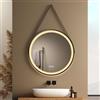 EMKE Specchio da Bagno Rotondo con Illuminazione, 60 cm - Specchio LED con 3 Colori di Luce Dimmerabili, Anti-Appannamento, Interruttore Tattile, Memoria e Striscia di Specchio Nera