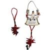 BLUSUPERSHOP 1 calamita da appendere 7x6cm totale 20 cm pulcinella amuleto ferro cavallo +un ciondolo portachiavi corni rossi amuleti portafortuna napoli, bar ristoranti casa da muro parete o frigo