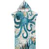 Treer Poncho Asciugamano con Cappuccio, Adulto Spiaggia Robe Cambiarsi Microfibra Assorbente Telo da Bagno Asciugatura Rapida Copricostume Accappatoio per Mare Surf (75x110cm,Polpo)