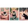 Dermalyx 3 Pezzi Quadro Gatto da Parete per Bagno, Poster Tela, Decorazione Divertente per Ambiente Bagno, Immagini Creative per Locale, Stampa Fantasiosa, Stile Vintage