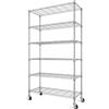 Himimi Scaffale Metallico Cromato con Ruote 6 Ripiani, Altezza Regolabile, Scaffale Pesante in Filo d'Acciaio Cromato, Scaffale a Griglia per Cucina, Cantina, Ufficio & Bagno 116×45×213 cm Argento