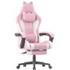 bigzzia Sedia da gioco carina con orecchie di gatto e supporto lombare massaggiante, sedia ergonomica per computer per ragazza con poggiapiedi e poggiatesta (rosa bianco nero)