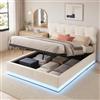 BLSYHDH - Letto baule 160 x 200 cm, letto imbottito a LED, con sistema idraulico e cassapanca, letto matrimoniale con contenitore, con testiera e rete a doghe, (beige+velluto)