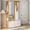 Coolywood Elegante set appendiabiti in bianco e legno con specchio, scarpiera, con gancio e asta appendiabiti allungabile (bianco e legno)