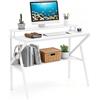 LIFEZEAL Scrivania Ufficio Porta Computer, Bianca, 100x30cm, Tavolo Gaming per Gamer, con Gambe a R, Gancio di Cuffie, Supporto Monitor, Studio, Gioco, Postazione di Lavoro, Legno+Metallo, Max 141kg