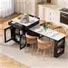 Bladez Isola cucina con ruote, tavolo da pranzo allungabile con LED, tavolo da bar con ciabatta e spazio di archiviazione, credenza con ante in vetro, piano in marmo bianco, per cucina e sala da