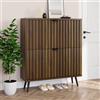 Smuxee Scarpiera con 2 cassetti a ribalta, 80 cm, in noce, con design scanalato, scarpiera autoportante per ingresso, corridoio, armadio, soggiorno