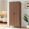 [en.casa] Armadio con 2 Ante e 4 Scomparti 191x80x52 cm Effetto Noce | Mobile Alto Guardaroba Barra Asta Appendiabiti Vani Ripiani Vestiti Giacche Biancheria Camera da Letto Ingresso