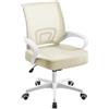 Soberine Sedia da Ufficio Scrivania con Rotelle Girevoli e Braccioli Ergonomica Lombare e con Altezza Regolabile Imbottita e Rete Traspirante Portata 136 kg Beige