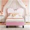 WOBOPCG Lettino imbottito 90 x 200 cm con LED, letto singolo 90 x 200 cm, per bambini con testiera regolabile, letto singolo con rete a doghe, letto imbottito (bianco-rosa)