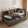 Rosebibi Letto imbottito, 90 x 200 cm, divano letto, con vano contenitore idraulico, con luce notturna, porta di ricarica USB e Type-C, con ripiani e scomparti, testiera imbottita, letto multifunzione (grigio