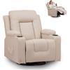 GTPLAYER Poltrona Relax con Schienale Regolabile e Poggiapiedi, Girevole 360°, Portabicchieri e Tasche Laterali, Poltrona Inclinabile per TV, Poltrona da Lettura per Camera da Letto, Beige