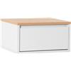 HOMN LIVING Comodino sospeso Desi con 1 cassetto, Bianco/Rovere, 40 cm (Larghezza) x 35 cm (profondità) x 21 cm (Altezza)
