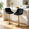 Relbiety Set di 2 Sgabelli da Bar Velluto,Altezza Regolabile,Nero | Sgabelli da cucina con schienale,Moderni Design,Girevole a 360°,Piedi in Metallo Dorato,Per Cucina,Bar,Bancone