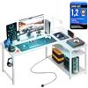 COMHOMA tavolo da gioco con ripiano, scrivania ad angolo con presa e porta di ricarica USB, scrivania per computer da 120 cm a forma di L, tavolo per PC per ufficio, ufficio domestico (Bianca-130)
