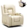 GTPLAYER Poltrona Relax con Schienale Regolabile e Poggiapiedi, Girevole 360°, Portabicchieri e Tasche Laterali, Poltrona Inclinabile per TV, Poltrona da Lettura per Camera da Letto, Bianco