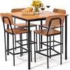 LIFEZEAL Set di da Pranzo, 1 Tavolo Quadrato da Pranzo e 4 Sedie Ergonomiche con Schienale Alto da Pranzo, Telaio in Metallo, per Sala da Pranzo, Cucina, Ristorante, Montaggio Facile, 5 Pezzi, Noce