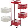 BURAKH Carrello portaoggetti girevole, quadrato, in metallo, con ruote, organizer per cucina e bagno, scaffale per verdure, carrello salvaspazio rosso e bianco (rosso e bianco, quadrato a 6 livelli)