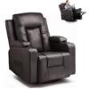 GTPLAYER Poltrona Relax con Schienale Regolabile e Poggiapiedi, Girevole 360°, Portabicchieri e Tasche Laterali, Poltrona Inclinabile per TV, Poltrona da Lettura per Camera da Letto, Marrone