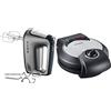 SEVERIN Sbattitore manuale con cavo a spirale, ca. 400 W, HM 3832, argento/nero, 28,5 & 2103 macchina per waffel, in acciaio inox satinato, 1200 W, inossidabile, grigio e nero