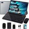 Dghrti Tablet Android, 12GB RAM, 128GB ROM (expandable up to 1TB), 8000mAh, Widevine L1, BT5.0, with Mouse,Protective cover - Gray