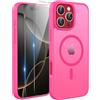 TQIAHF Magnetica Cover per iPhone 16 PRO Max con 2 Pellicola Vetro Temperato Protezione Schermo Compatibile con Magsafe Case Militare Antiurto Telefono Custodia per iPhone 16 PRO Max,Rosa Rossa