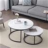 DEYARNA HOME Set di 2 Tavolini da Caffè a Nido ; Moderni Tavolini da Caffè Rotondi per Soggiorno, Camera da Letto, Balcone, Ufficio. Grande: 60 * 60 * 45cm; Piccolo: 40 * 40 * 35cm (Bianco/Nero)