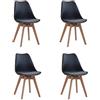 DEYARNA HOME Set di 4 Sedie da Pranzo Moderne con Cuscino in Tessuto Imbottito, Sedie da Cucina Scandinave con Gambe in Legno di Faggio (Nero)