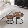 DEYARNA HOME Set di 2 Tavolini da Caffè a Nido; Tavolino da caffè Rotondo con Piano in Legno e Struttura in Metallo, Grande: 60 * 60 * 45cm; Piccolo: 40 * 40 * 35cm (Nero Vintage)