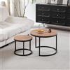 DEYARNA HOME Set di 2 Tavolini da Caffè a Nido; Tavolino da caffè Rotondo con Piano in Legno e Struttura in Metallo, Grande: 60 * 60 * 45cm; Piccolo: 40 * 40 * 35cm (Marrone Scuro)