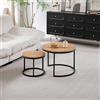 DEYARNA HOME Set di 2 Tavolini da Caffè a Nido; Tavolino da caffè Rotondo con Piano in Legno e Struttura in Metallo, Grande: 60 * 60 * 45cm; Piccolo: 40 * 40 * 35cm (Marrone Chiaro)