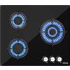 IsEasy Piano Cottura a Gas 3 Fuochi, 7750W Pianos Cottura Gas 60cm,Da Incasso, Protezione Flame-Out, Gaz Naturale/Propano/Butano, Vetro Nero
