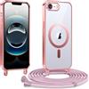 Kokio Cover Magnetica per iPhone 16e Case avec Cordino,Compatibile con MagSafe, Trasparente Morbido Custodia Paraurti Antiurto, Resistente all'us, Antigraffio, Rosa