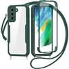 FERLAN Cover per Samsung Galaxy S21 Plus con Cordino, 360 Gradi Antiurto Custodia con Protezione Schermo Integrata Trasparente Rugged TPU Bumper Doppia Protettiva Cover per Samsung Galaxy S21 Plus -Verde