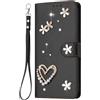 YKTO Custodia per Redmi NOTE 15 5G Glitter Phone Cover Case a Libro Portafoglio in Pelle con Porta Carte Magnetica Cover Telefono Flip Case Custodia,Strass Cuori e Fiori a due Strati