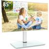 FITUEYES Supporto TV da tavolo da 50-85 pollici, stabile piedistallo per TV con regolazione in altezza, girevole a 80° e base in vetro temperato, supporta 65 kg, VESA max 800 x 600 mm, bianco (Bianco)
