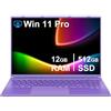 NOTODD PC Portatile 16 Pollici Laptop Notebook Celeron N5095 (fino a 2.9Ghz), Win 11 Portatile 12+512GB 1TB SSD Espansione丨Ventola di Raffreddamento丨Supporto 5G WIFI丨1920 * 1200 2K Schermo Doppio-Viola