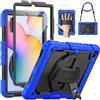 SEYMAC stock SeyMAC Custodia per Samsung Galaxy Tab S6 Lite 2020, robusta custodia protettiva integrale con cinturino rotante a 360°, con protezione schermo integrata, colore: Blu