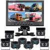 Hodozzy Kit Telecamera Posteriore Auto da 9 Pollici con Cavo a 4 Pin, 4 Telecamere Retrocamera a Specchio Telecamera Impermeabili per Camion Camper Furgoni, Sistema di Assistenza al Parcheggio 12V / 24V / 35V