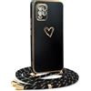 HomiTunky Custodia con Collana per Xiaomi Mi 10 Lite 5G, Cover Donna Cuore amore con Cordino, Case con Laccio Tracolla Elettrolitico TPU Cover con Collana per Xiaomi Mi 10 Lite 5G,Nero