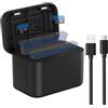 EnyMoke Caricabatterie rapido per batteria Insta360 X4, stazione di ricarica veloce portatile a 2 canali con cavo di alimentazione USB e slot per schede SD Misro