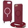 Bigcousin Magnetica Cover con Cordino per iPhone 8 / iPhone SE 2020/2022,[Compatibile con MagSafe], Cover in Silicone, Regolabile Cordino da Collo Nylon Catena Collana Tracolla,Rosso